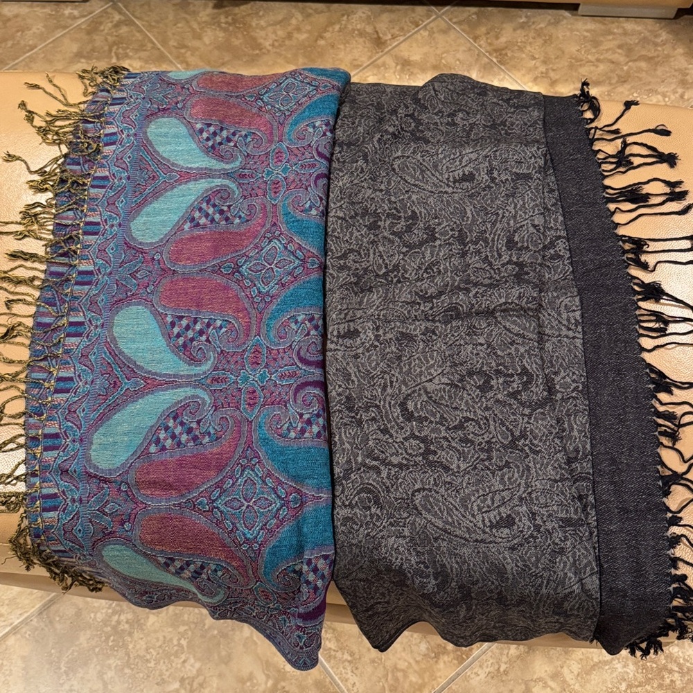 Pashmina Blue and Purple Paisley Scarf 2 pieces